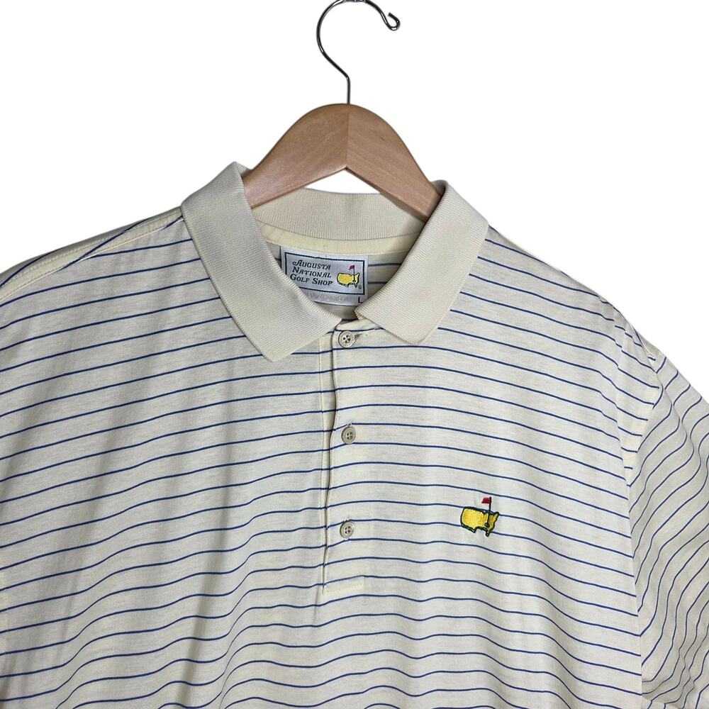 Vtg Masters Augusta National Golf Yellow Blue Striped Polo Shirt Mens SZ L Logo - Picture 4 of 10
